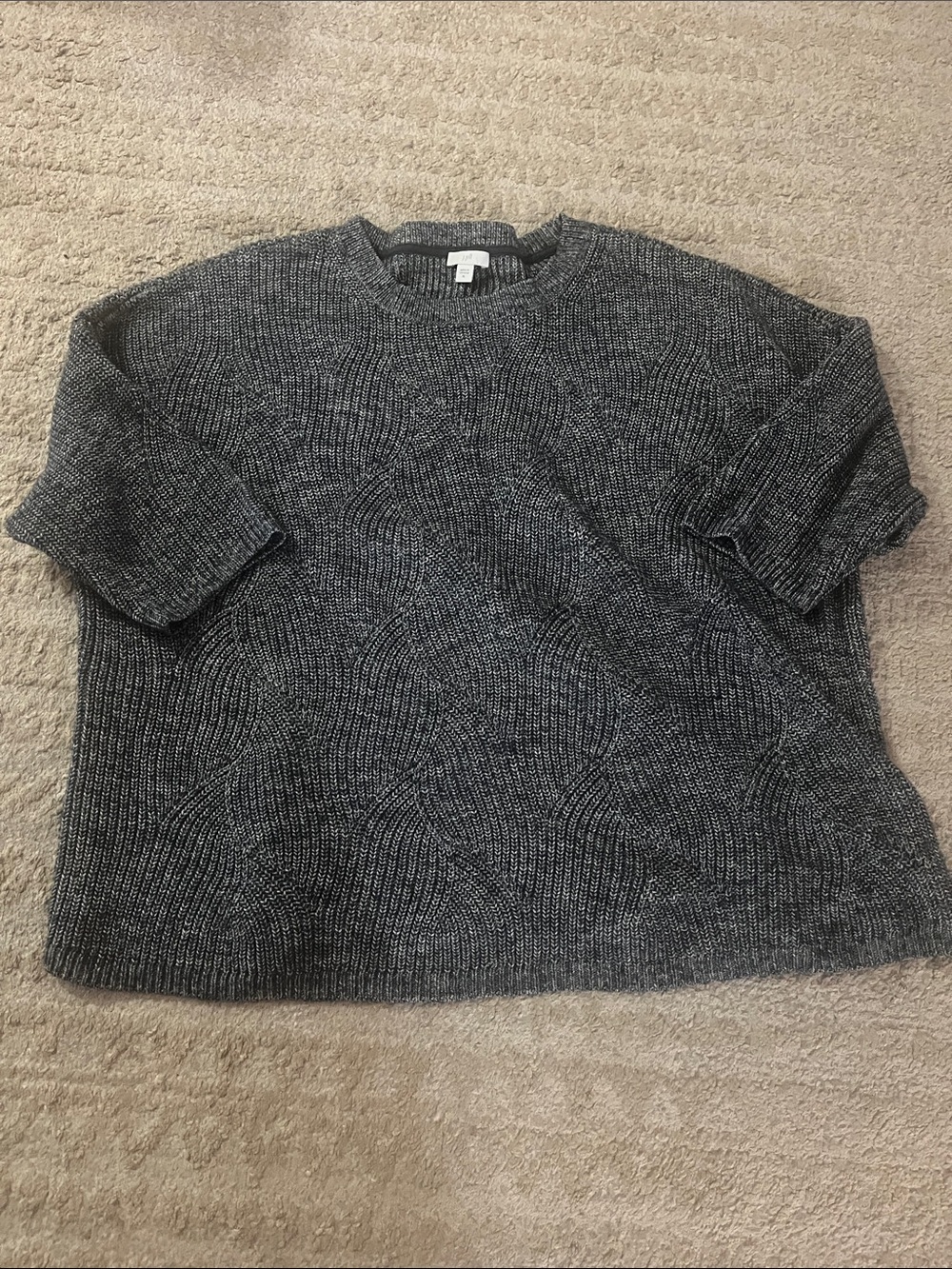 J. Jill Crewneck Oversized Cotton Blend Cable Knit Short Sleeve Navy Sweater XL